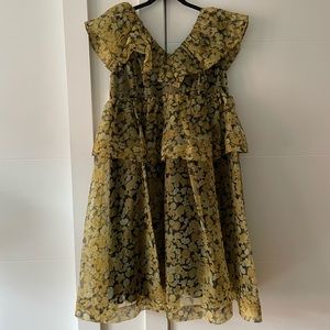 COPY - Ganni Yellow Floral Print Ruffle Dress, size DK38 US6